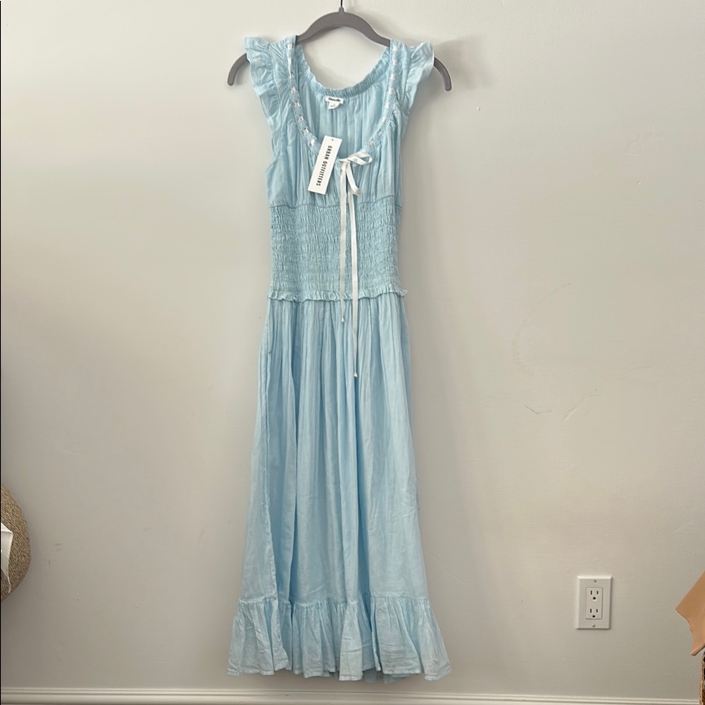 Urban Outfitters linen Sky Blue Smocked Dress